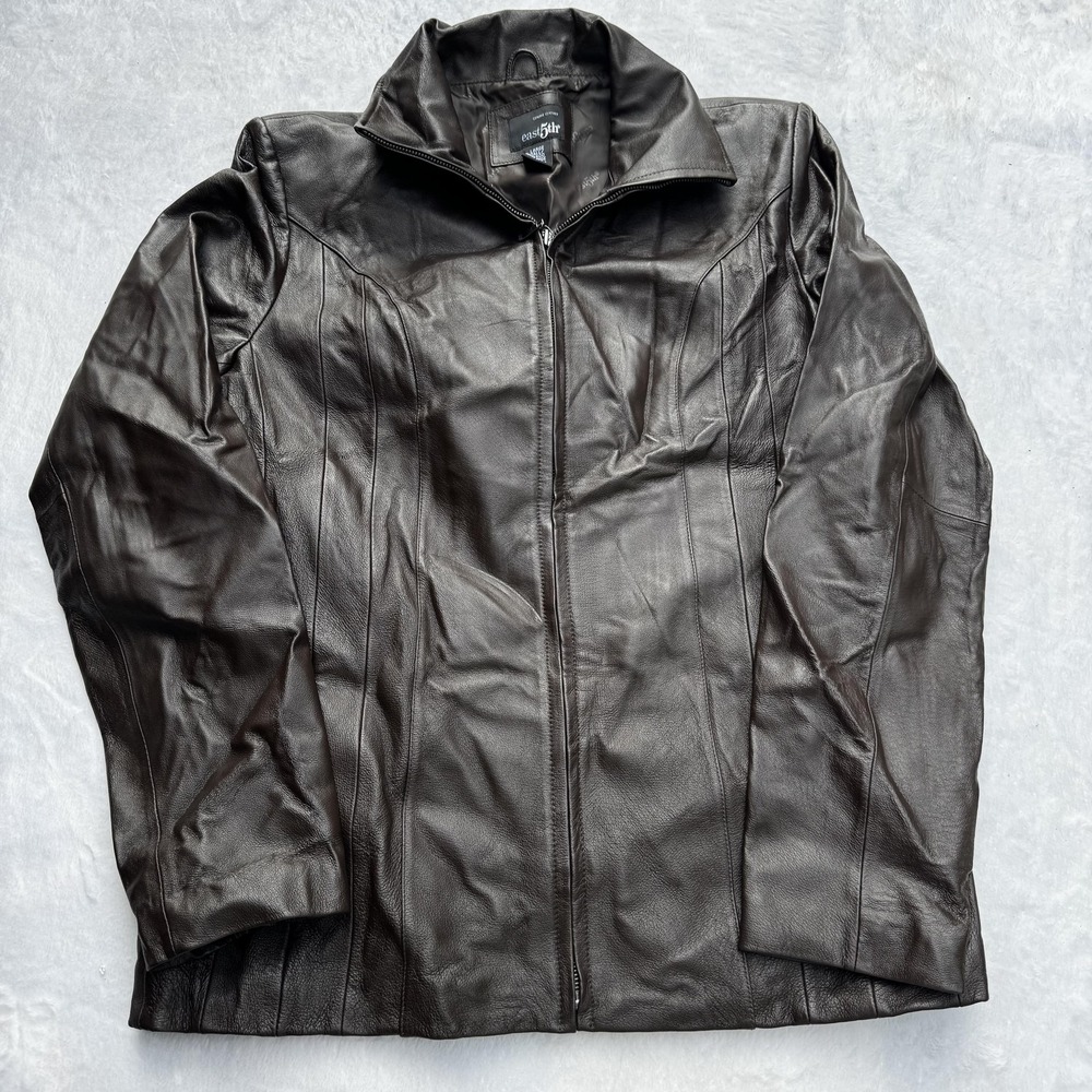 East 5th Jacket Womens Large Tall Brown Genuine Leather Full Zip Classic Style